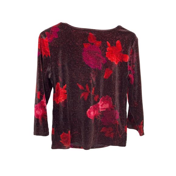 Dressbarn Y2K Floral Velvet Glittery Blouse Women’s Small – Cowl Neck Top - Picture 4 of 5